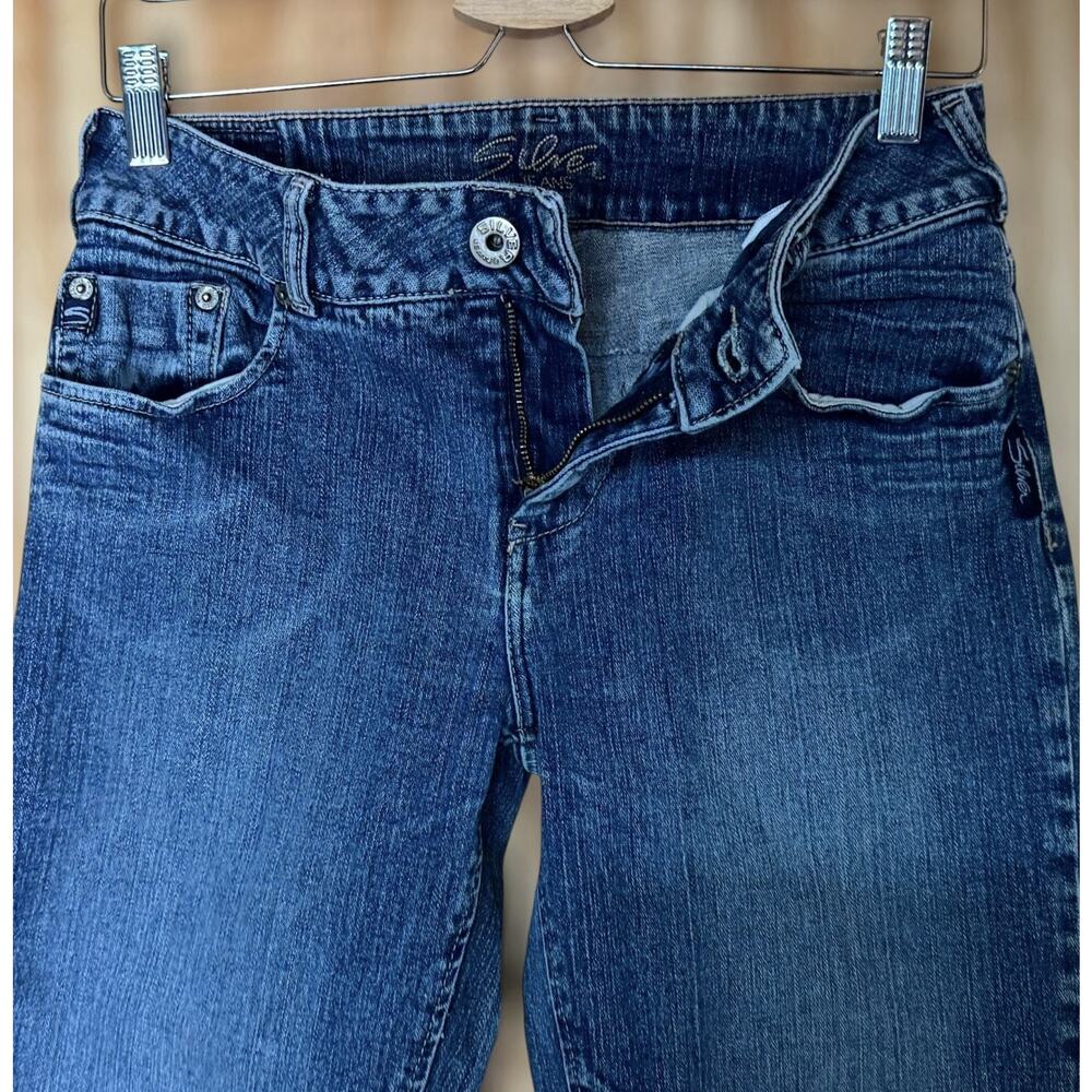 Y2K Silver Jeans Womens Size 29 Low Rise Dark Wash Bootcut Flare Denim Stretch - Picture 5 of 12